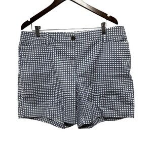 Lands End Shorts Womens 16 Fit 2 Blue Geometric Preppy Inseam 7 Stretch Chino